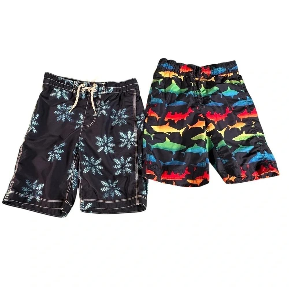 GAP Kids Boys Swim Trunks Size M (8) Shark & Floral Board Shorts Lot of 2
